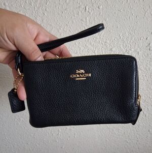 Coach Double Zipper Wristlet With Brass Hardware